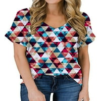 Ženska modna šarena majica s izrezom u obliku slova U, široka bluza od tunike, radni vrhovi s geometrijskim printom