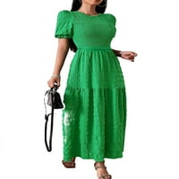 Ležerna jednobojna haljina A kroja s okruglim vratom i kratkim rukavima u zelenoj boji, Ženske haljine