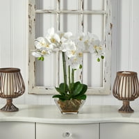 Gotovo prirodna bijela trostruka orhideja Phalaenopsis umjetno cvijeće u staklenoj vazi