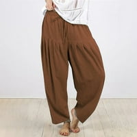 Ženske ljetne jednobojne pamučne i lanene hlače Plus size Ležerne široke hlače