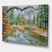Drveće s rijekom u jesenskim šumama slikati platno umjetnički tisak