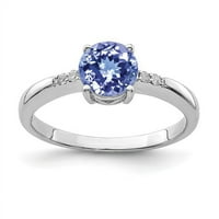 Dijamantni prsten od tanzanita i dijamanta od srebrnog srebra, presvučen rodijem