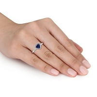 Miabella Ženska karat T.G.W. Srčani oblik stvorio plavi safir i karat T.W. Dijamant 10kt bijelo zlato srce halo zaručnički prsten