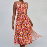 Rasprodaja ljetnih haljina za žene cvjetna haljina bez rukava midi s naramenicama s otvorenim leđima i raširenim rukavima, 92-a,