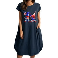 Plus-size ljetna haljina za žene, haljina za Dan neovisnosti za žene, haljina za džep 4. srpnja, ležerna široka haljina s košuljom