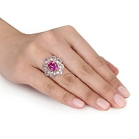 Ženski prsten s cvjetnim uzorkom od žutog zlata od 10 karata i bijelog Safira od 8 karata s ružičastim safirom