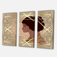 DesignArt 'Retro djevojka u Golden Art Deco Geometrics II' Modern Canvas Wall Art Print