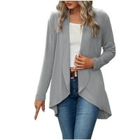 Ženski casual kardigan-trendi jednobojni široki kardigan dugih rukava pletena jakna u sivoj boji