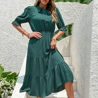Ženske haljine ženska jednobojna haljina s mašnom s okruglim vratom, Ženska haljina s kratkim rukavima, zelena;