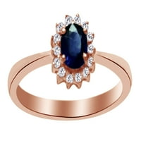 Zaručnički prsten ovalnog reza s imitacijom plavog safira i bijelog prirodnog dijamanta od čvrste pozlate od 10 karata, veličina