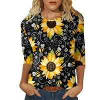 Ženska ležerna majica s okruglim vratom s rukavima od tri četvrtine, gornji dio s printom, radne majice, Ženske košulje, Ženski labavi