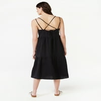 Ženska slojevita Midi haljina bez rukava s dvostrukim remenom na leđima labavog sklopa, veličine od MIDI
