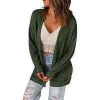Ženski kaputi u boji-jednobojni kardigan s otvorenim džepovima lagani džemper dugih rukava zeleni kaput u boji u boji