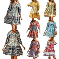 Ženska boemska haljina, Vintage cvjetne haljine, haljina za plažu u etničkom stilu, ljetne haljine s dugim rukavima
