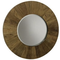 Furnir prirodno drvo - prirodni ton drveni okvir okruglo ogledalo s prozirnim staklom