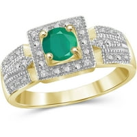 0. Smaragdni dragi kamen u karatu i bijeli dijamant u zlatu u zlatu preko prstena od čistog srebra