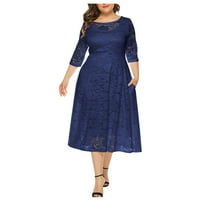 Ženske haljine s izrezom u obliku slova u, modna ljetna haljina srednje duljine s jednobojnim rukavima A kroja u tamnoplavoj boji