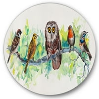 DesignArt 'Ptičje prijatelji s sovom na grani' tradicionalni krug metal zidne umjetnosti - disk od 36