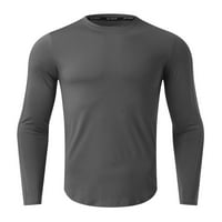 Muške kompresijske majice za muškarce sportska majica za fitness dugih rukava s okruglim vratom jednobojno pripijeno elastično dno
