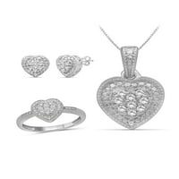 3-karatni set naušnica od sterling srebra, ogrlica od sterling srebra, prstenovi od sterling srebra - nakit u obliku srca-Kompleti
