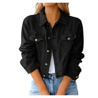 Ženska Vintage otrcana kratka traper jakna na kopčanje S džepom u crnoj boji A-liste