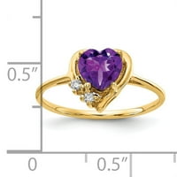 Primalno zlato karatno žuto zlato srce ametist i dijamantni prsten