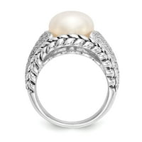 Slatkovodni kultivirani biserni dijamantni prsten od srebra-Veličina 7
