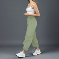 Crne hlače za žene, široke, Plus veličine, Ležerne teretne hlače s elastičnim pojasom i džepovima, teretne traperice zelene boje;