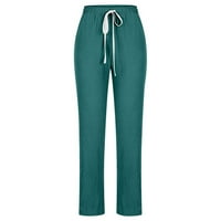 Žene Plus size Capri Cargo, jednobojne široke hlače s elastičnim strukom, labavog kroja, ravne hlače za trčanje, Ležerne lanene hlače