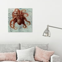 Wynwood Studio Nautical and Coastal Wall Art Canvas Otisci Octopus morski život - narančasta, plava
