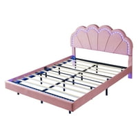 Euroco presvlaka kraljice veličine platforme krevet s cvijećem u obliku cvijeta i pametnim LED svjetlom za spavaću sobu, ružičasta