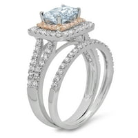Dijamantni Smaragd izrezan 3,05 karata prirodni nebesko plavi topaz od bijelog ružičastog zlata 14 karata s naglascima vjenčani set