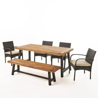 Carolina Iron and Acacia Wood Set za ručavanje s pletenim stolicama za slaganje, završnica pješčanika, rustikalni metal, multibrown,