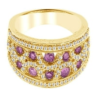 Prsten okruglog reza s imitacijom ružičastog safira i bijelog kubičnog cirkonija od žutog zlata 10K, veličina prstena je 4,5
