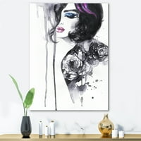 DesignArt 'jednobojni ženski portret s šarenom šminkom' Moderni platno zidni umjetnički tisak