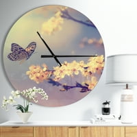 DesignArt 'Vintage leptir s cvjetovima' moderni zidni sat