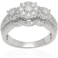 1. Carat T.W. Diamond Sterling Silver Silver 3-kamena prsten