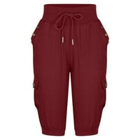 Sportske kapri hlače za žene, ljetne jednobojne široke hlače s elastičnim strukom, ravne hlače s džepom