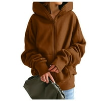 Ženske kapute i jakne Rasprodaja vanjske jednobojne kapuljače s kapuljačom s patentnim zatvaračem Duksevi dugih rukava Dugi vrhovi