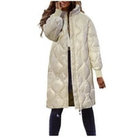 Ženski jednobojni ležerni dugi kaput s patentnim zatvaračem S kapuljačom, bež jakna u boji ae