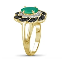 Draguljarsclub smaragdni prsten rođeni nakit - 0. karat smaragd 14K zlatni nakit od srebrnog prstena s crno -bijelim dijamantskim
