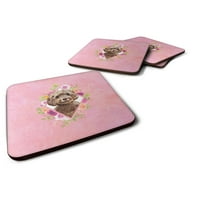Set podmetača od stiropora 94253 čokoladni Cockapoo s ružičastim cvjetovima, 4, 1, 2, Višebojni