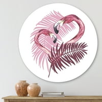 DesignArt 'Pink Flamingo u tropskom ljetu I' Tradicionalna metalna zidna umjetnost kruga - disk od 11