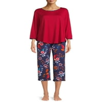 Ženski pidžama Set od jednobojnog gornjeg dijela i hlača s printom, 2 komada