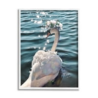 Cvjetna kruna labudo jezero vali životinje i insekti grafička umjetnost bijela uokvirena umjetnička print zidna umjetnost
