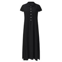 Retro haljine za žene Vintage haljina za ljuljanje dugih rukava za žene Ženska Moda jednobojni gumbi Kratki rukav džep dugi ovratnik