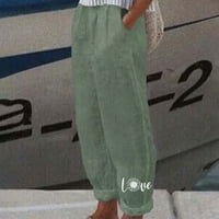 Hlače za žene modni trendovi ženske ljetne Ležerne široke hlače od pamuka i lana s džepnim printom hlače zelene boje