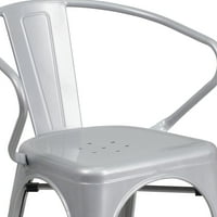 Stolica za unutarnju i vanjsku upotrebu u srebrnom metalu komercijalne klase, s naslonima za ruke