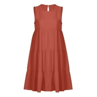 Ljetne haljine za žene ležerna jednobojna sarafan bez rukava s okruglim vratom a-linija plisirana mini kratka majica haljina za plažu