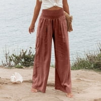 Ženske Ležerne široke pamučne lanene hlače visokog struka široke duge hlače s džepovima